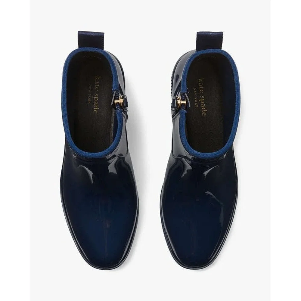 Kate Spade Puddle Rain Booties Blazer Blue PVC Rubber Ankle Boots KA300 7B NEW